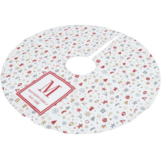 クリスマスをテーマにした装飾パターン ブラッシュドポリエステルツリースカート (アングル)