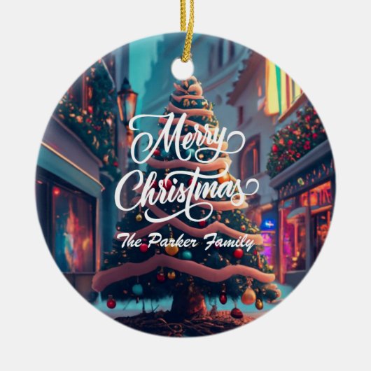 クリスマスをパーソナライズ セラミックオーナメント (正面)