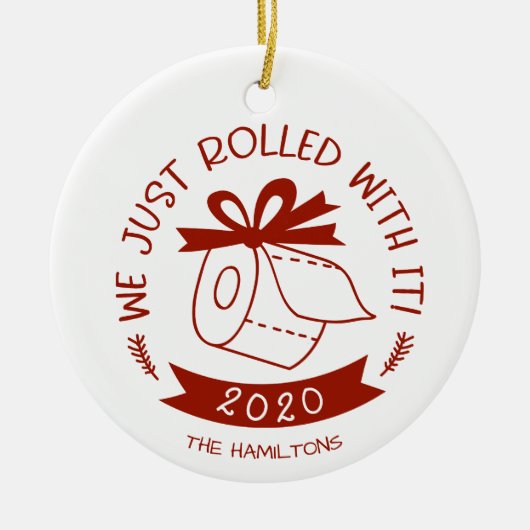 クリスマスを乗り切ったよ コロナで楽しいクリスマスの陶器 セラミックオーナメント (正面)