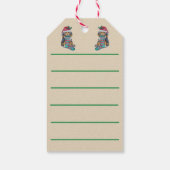 クリスマスを伴うかわいい黒と茶色の子犬ストッキング ギフトタグ (裏面)