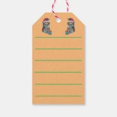 クリスマスを伴うかわいい黒と茶色の子犬ストッキング ギフトタグ (裏面)