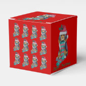 クリスマスを伴うかわいい黒と茶色の子犬ストッキング フェイバーボックス (正面サイド)