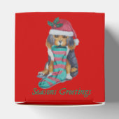 クリスマスを伴うかわいい黒と茶色の子犬ストッキング フェイバーボックス (上部)