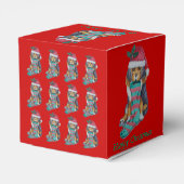 クリスマスを伴うかわいい黒と茶色の子犬ストッキング フェイバーボックス (裏面サイド)