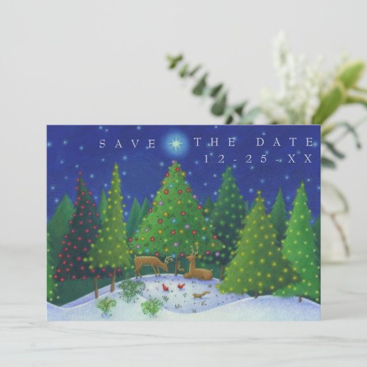 クリスマスを保存するトナカイの森林動物 招待状 (スタンド正面)