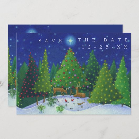 クリスマスを保存するトナカイの森林動物 招待状 (正面/裏面)