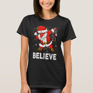 クリスマスを信じてダビングサンタクロース子供男の子ギ Tシャツ