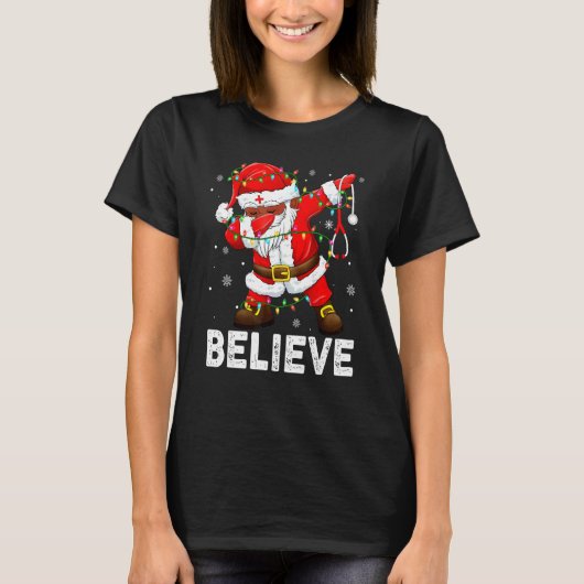 クリスマスを信じてダビングサンタクロース子供男の子ギ Tシャツ (正面)