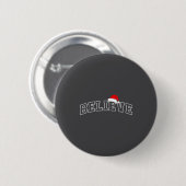 クリスマスを信じて ヴァーシティ風シンプルな文字 サンタ帽子 F 缶バッジ (正面&裏面)