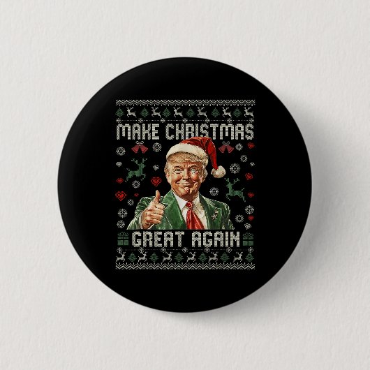 クリスマスを再び偉大に サンタ トランプ 2024 ユーモア 缶バッジ (正面)