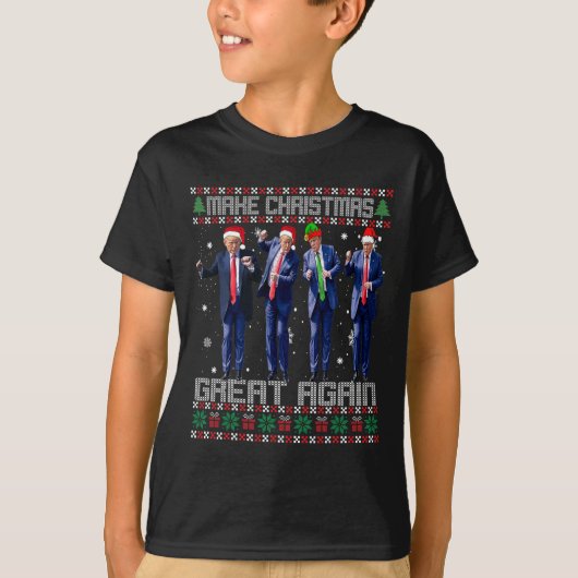 クリスマスを再び偉大に トランプ 丑いセーター ダン Tシャツ (正面)