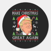 クリスマスを再び偉大に 面白い トランプ クリスマスの醜い服 ラウンドシール (正面)