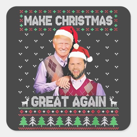 クリスマスを再素晴らしびトランプのヴァンスクリスマス スクエアシール (正面)
