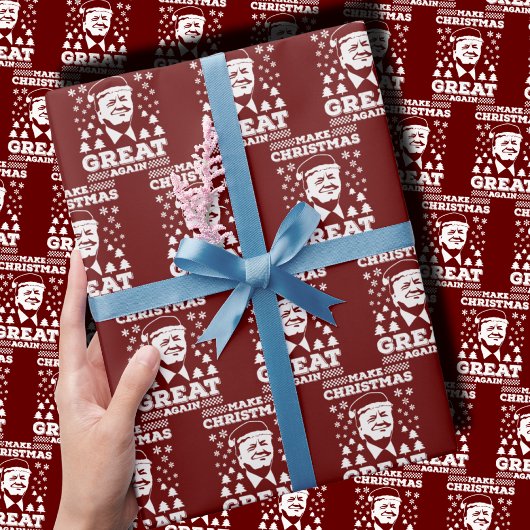クリスマスを再素晴らしび赤く切り詰める ラッピングペーパー