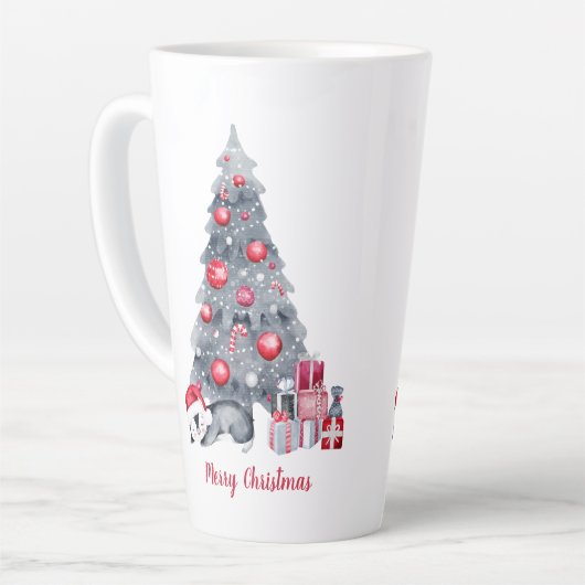 クリスマスを夢見るかわいい水色ペンギン カフェラテマグ (左アングル)