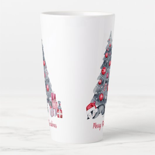 クリスマスを夢見るかわいい水色ペンギン カフェラテマグ (正面)