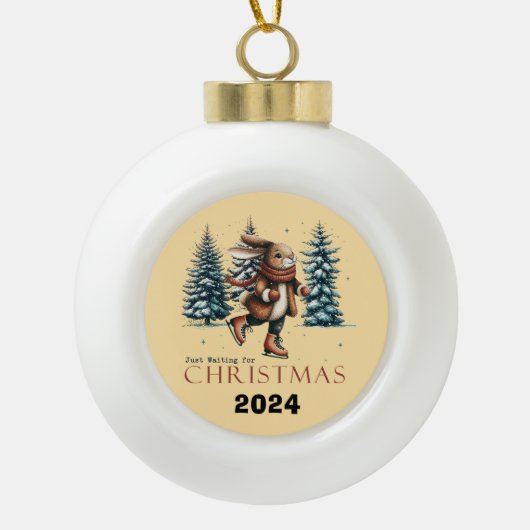 クリスマスを待っているうさぎ セラミックボールオーナメント (正面)