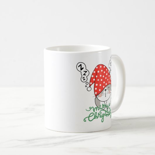 クリスマスを待って眠っている愛らしい猫の秋 コーヒーマグカップ (正面右)