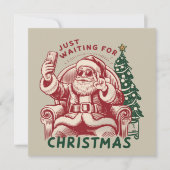 クリスマスを待つサンタクロース レトロ 面白い シーズンカード (正面)