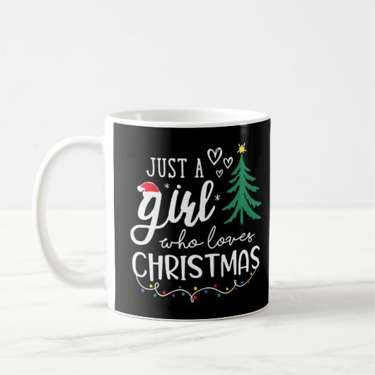 クリスマスを愛する女の子がクリスマスを照らす コーヒーマグカップ (左)