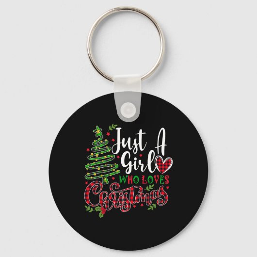 クリスマスを愛する女の子が贈り物をするクリスマス キーホルダー (正面)