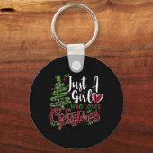 クリスマスを愛する女の子が贈り物をするクリスマス キーホルダー (正面)