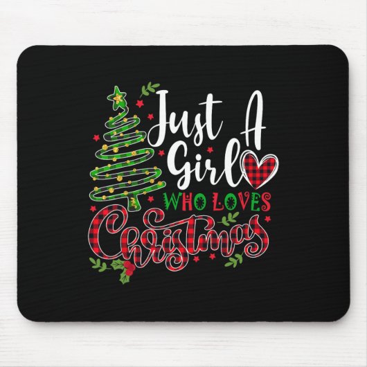 クリスマスを愛する女の子が贈り物をするクリスマス マウスパッド (正面)