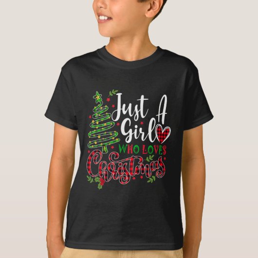 クリスマスを愛する女の子が贈り物をするクリスマス Tシャツ (正面)