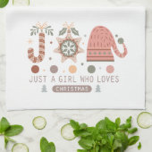 クリスマスを愛する女の子Pastel Boho キッチンタオル (折り畳み)