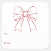 クリスマスを描いた赤い白い弓モダンの手 スクエアシール (正面)