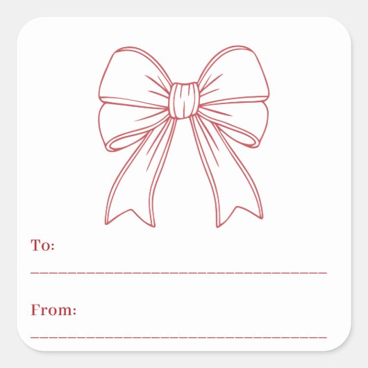 クリスマスを描いた赤い白い弓モダンの手 スクエアシール (正面)