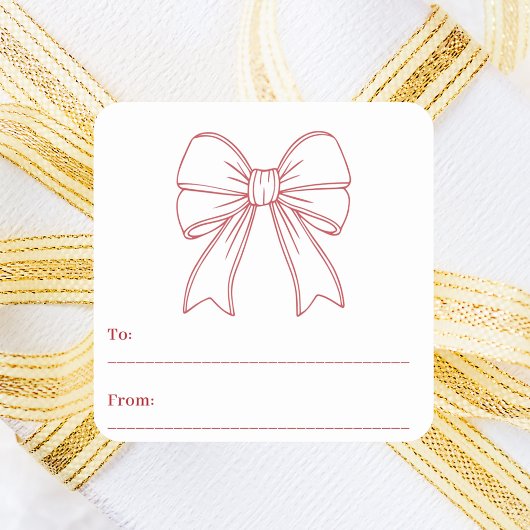 クリスマスを描いた赤い白い弓モダンの手 スクエアシール