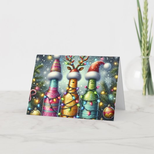 クリスマスを明るくするビールボトル ホリデーカード (正面)