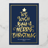 クリスマスを楽しくお過ごしください ネイビーブルーのデザインが楽しい 箔シーズンカード (正面)