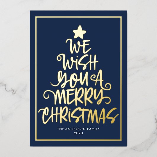 クリスマスを楽しくお過ごしください ネイビーブルーのデザインが楽しい 箔シーズンカード (正面)