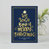 クリスマスを楽しくお過ごしください ネイビーブルーのデザインが楽しい 箔シーズンカード (立ち正面)