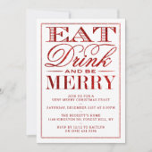 クリスマスを楽しく 赤いグリッター クリスマスパーティ 招待状 (正面)