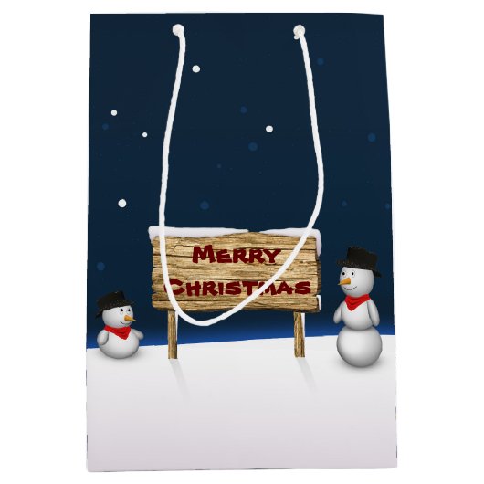 クリスマスを楽しみながら可愛い雪だるま ミディアムペーパーバッグ (正面)