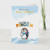 クリスマスを楽しむペンギンのゆるキャラ 箔グリーティングカード (正面)