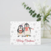 クリスマスを楽しむペンギンのカップル ポストカード (スタンド正面)