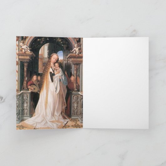 クリスマスを楽しむ子供と天使を持つヴァージン シーズンカード (内部)