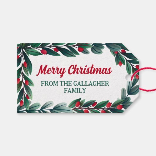 クリスマスを楽しむ美しい緑の枠 ギフトタグ (正面(横))