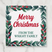 クリスマスを楽しむ美しい緑の枠 フェイバータグ (正面)