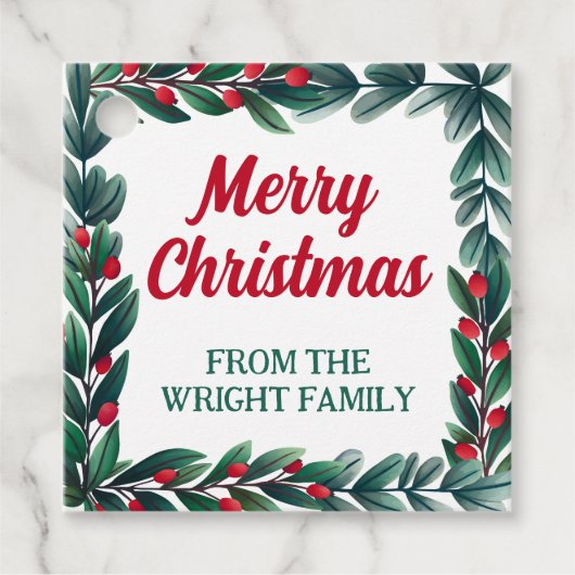 クリスマスを楽しむ美しい緑の枠 フェイバータグ (正面)