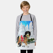 クリスマスを楽しむ馬とフェンスを持つ冬のシーン エプロン (着用した状態)