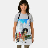 クリスマスを楽しむ馬とフェンスを持つ冬のシーン エプロン (インサイチュ)