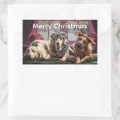 クリスマスを楽しむ3匹の犬 長方形シール (バッグ)