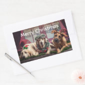クリスマスを楽しむ3匹の犬 長方形シール (封筒)
