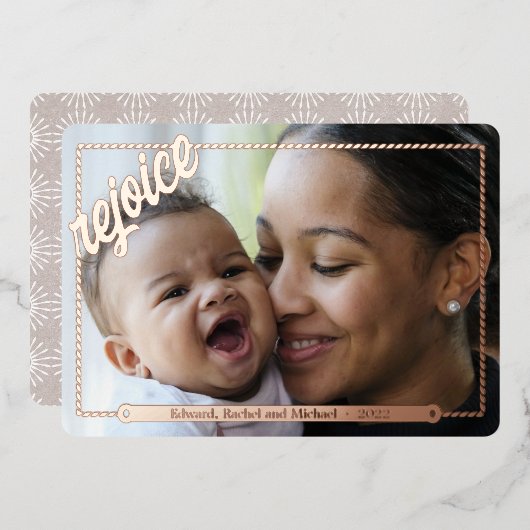 クリスマスを楽しむ |フルフォト |金属フレーム 箔シーズンカード (正面/裏面)