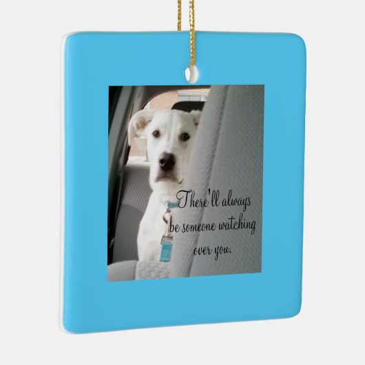 クリスマスを眺めるかわいい守護天使ホワイトドッグ セラミックオーナメント (右)